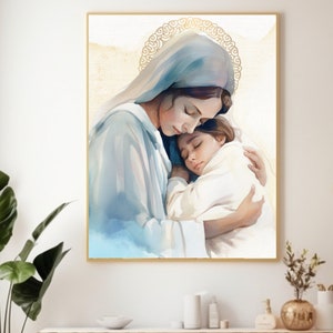Moder Maria akvarell digitalt paket, nedladdningsbart digitalt tryck, katolskt utskrivbart, clipart, digital nedladdning, katolsk gåva bild 3
