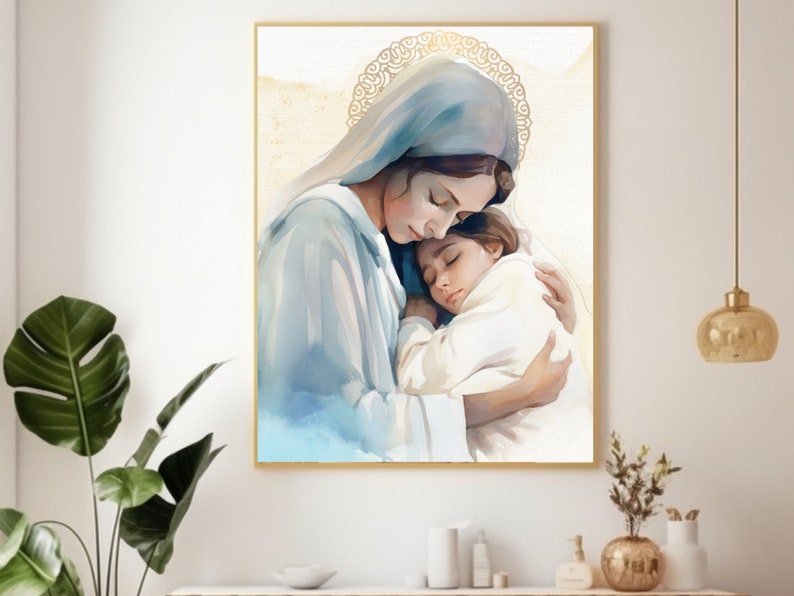 Moder Maria akvarell digitalt paket, nedladdningsbart digitalt tryck, katolskt utskrivbart, clipart, digital nedladdning, katolsk gåva bild 3