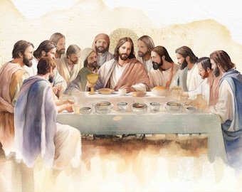 Jesus Das Abendmahl Leinwand Wandkunst Ostergeschenk Aquarell Leinwand Christliches Geschenk Katholisches Geschenk Taufe Geschenk
