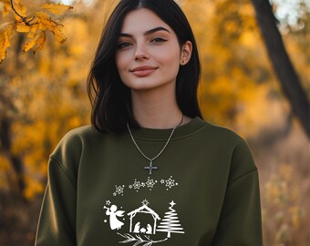 Christmas Trees Sweatshirt, Christmas Sweatshirt, Holiday Sweater, Womens Holiday Sweatshirt, Christmas Shirt, Winter Shirt, Nativity