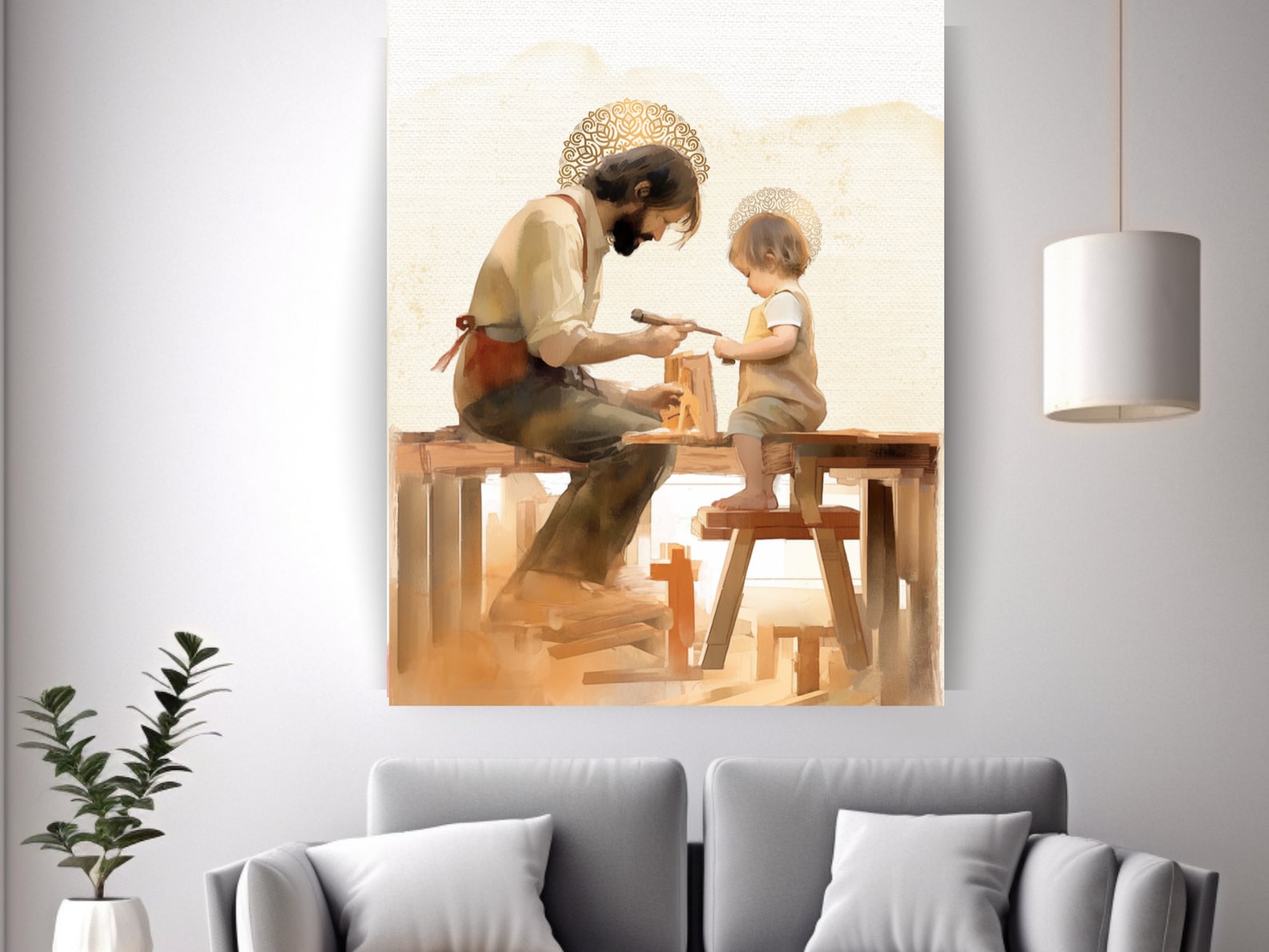 St. Joseph and Baby Jesus Canvas Prints, Saint Art, St. Joseph Canvas ,Catholic gift | Catholic Dad gift, Baptism gift - 24″ x 30″