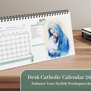Calendario da tavolo cattolico 2025 - Regalo cattolico, regalo di Natale, giorni di festa, dediche mensili, intenzioni del Papa, Vangelo quotidiano