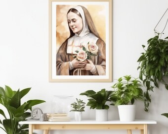 Sainte Thérèse de Lisieux, la Petite Fleur, Catholique Imprimable, décoration murale et cadeaux, Catholique Art numérique