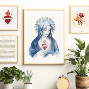 Immaculate Heart of Mary Art Printable Bundle, Prayer, Heart of Mary, Catholic Illustration Art, Devotional Wall Art, Catholic gift