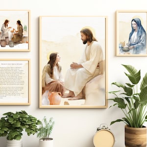 Maria en Martha van Bethanië met Jezus, Art Printable Bundle, Saint Art, St. Joseph Art, katholiek geschenk, kunst aan de muur, doopcadeau