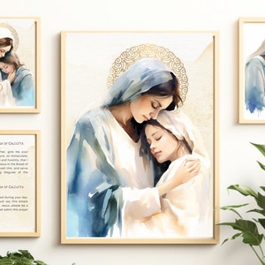 Moder Maria akvarell digitalt paket, nedladdningsbart digitalt tryck, katolskt utskrivbart, clipart, digital nedladdning, katolsk gåva bild 1