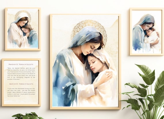 Mother Mary Watercolor Digital Bundle, DOWNLOADABLE digital print, catholic printable, clipart, digital download, catholic gift
