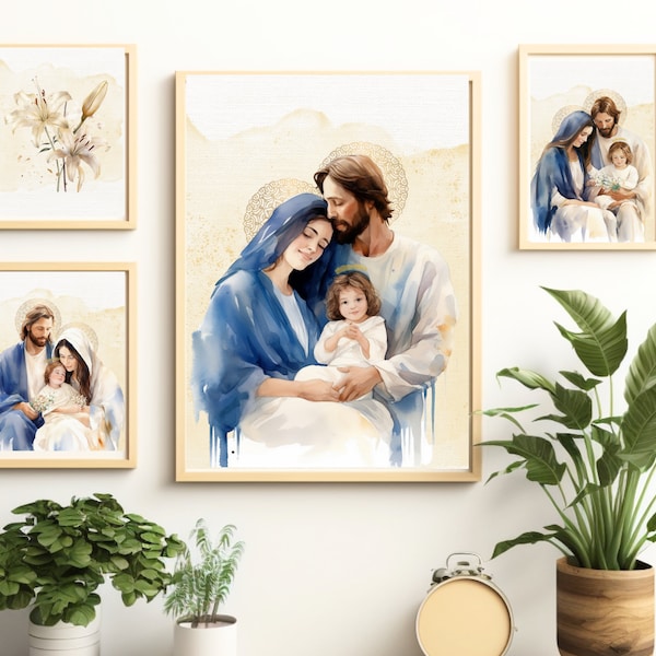 Holy Family: The Divine Harmony Digital Prints Bundle - Catholic Digital Art, Saint Art, Catholic Gift, Father's Day Gift, Baptism Gift