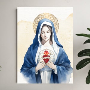 Immaculate Heart of Mary Canvas Prints, Saint Art, Jesus Canvas ,Catholic gift, Baptism gift, catholic wall art