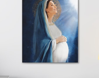 Mother Mary Canvas, Mother of Hope, Catholic Art , Pregnant Mary, Advent art, catholic gift, Christmas art