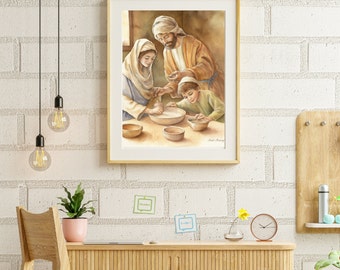 Digital Art of the Holy Family in the Kitchen: Jesus Helping Available ...