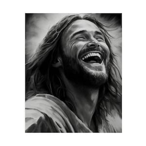 Impresión artística de Cristo sonriente: Retrato de Jesús alegre para decoración del hogar - Pósteres satinados (210 g/m²) imagen 1