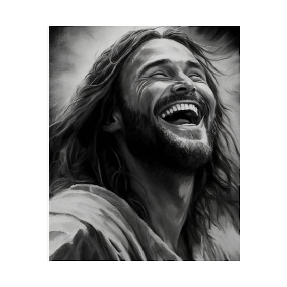 Laughing Christ Art Print : Joyful Jesus  Portrait for Home- Decor- Satin Posters (210gsm)