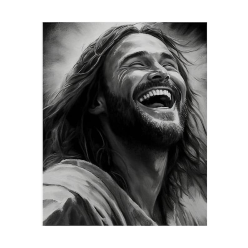 Impresión artística de Cristo sonriente: Retrato de Jesús alegre para decoración del hogar - Pósteres satinados (210 g/m²) imagen 1