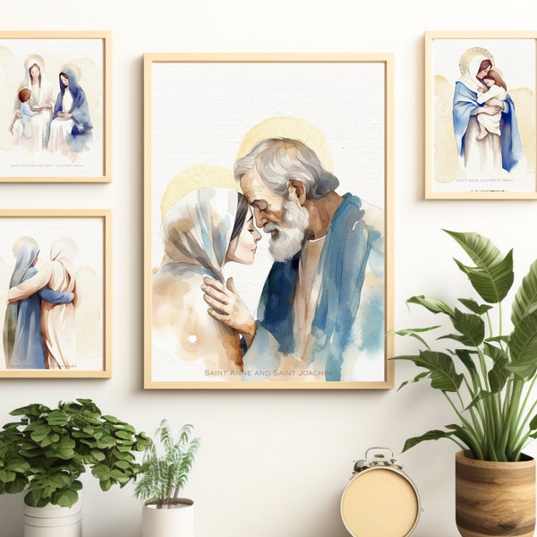 St. Joachim et St. Anne with Mary, Bundle Printable - Digital Watercolor in Different Ratios - Perfect for Home Decor and Catholic Gift