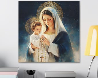 Our Lady of Rosary,  Catholic Art canvas, Blessed Mother, Catholic Gifts for Women, Virgin Mary, Christmas gift, baptism gift