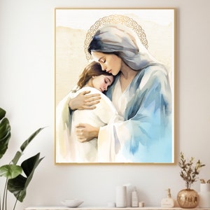 Moder Maria akvarell digitalt paket, nedladdningsbart digitalt tryck, katolskt utskrivbart, clipart, digital nedladdning, katolsk gåva bild 4