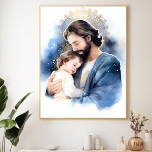 St.Joseph and Baby Jesus Art Printable, Mary and Baby Jesus Art Printable, Catholic Art, Saint Art, Catholic gift, Christmas gift