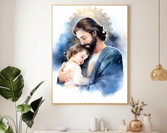 St.Joseph and Baby Jesus Art Printable, Mary and Baby Jesus Art Printable, Catholic Art, Saint Art, Catholic gift, Christmas gift