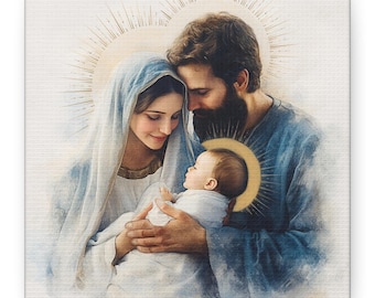 Lienzo navideño, regalo de Navidad, belén navideño, cuadro de belén, belén en acuarela, decoración navideña