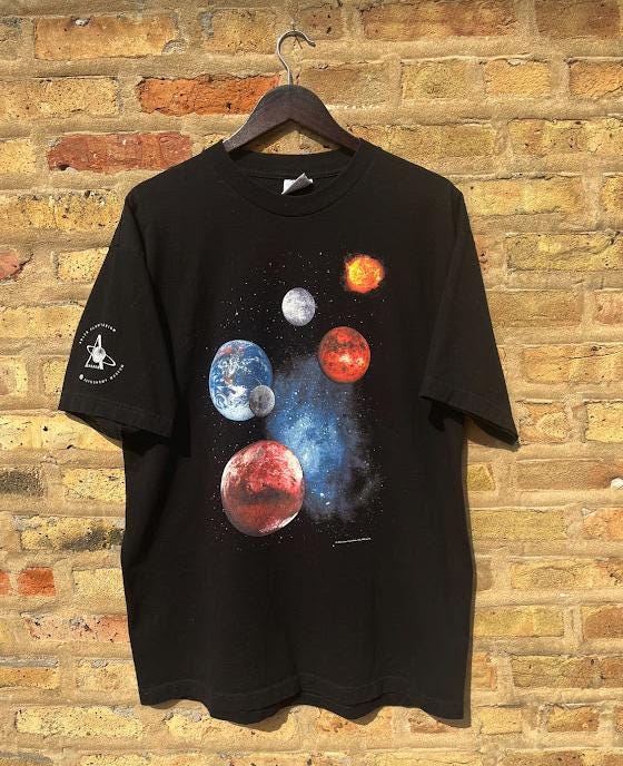 T-shirt Vintage Adler Planetarium Années 90 - Nébuleuse D'Orion, Astronomie, Blanc Taille M
