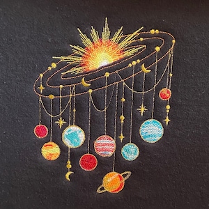 Starry Night Sky Sweatshirt with Embroidered Solar System, Celestial Sweater, Gift For Space and Astronomy Lovers, Cozy Stargazing Top