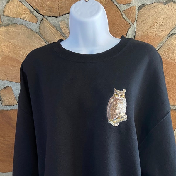 Great Horned Owl Embroidered Sweatshirt, Cozy Owl Sweater, Wildlife Lover, Nature Lover Gift, Owl Apparel, Animal Lover Sweatshirt