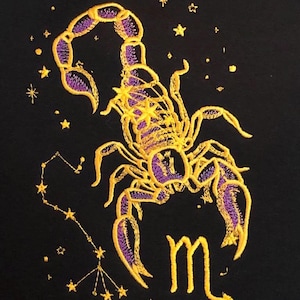 Scorpio Zodiac Sign Zip Up Hoodie Embroidered Sweatshirt, Custom, Personalized Astrology Gift For Her/Him, Birthday Star Sign Sweater