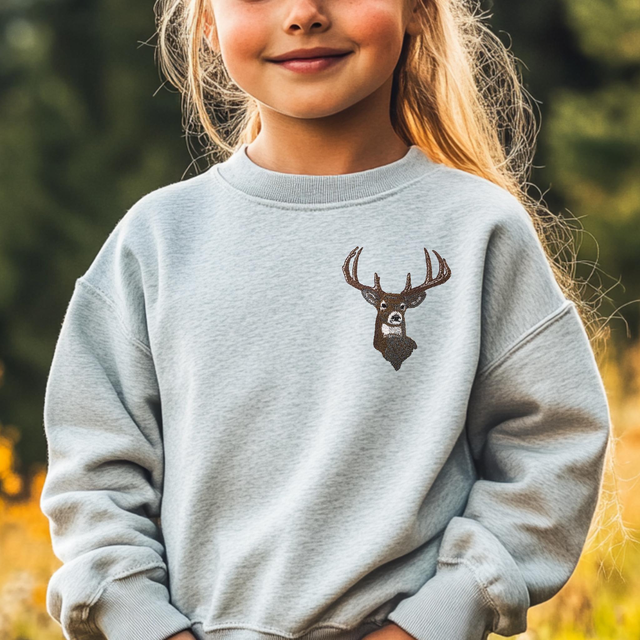 Toddler Embroidered Deer, Stag Head, Stylish and Cozy Youth Sweatshirt, Gift for Boy/Girl, Outdoor Inspired, Nature Lover, Rustic Sweater