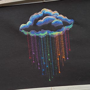 Embroidered Storm Rain Cloud with Rainbow Colors Pullover Hoodie Sweatshirt, Thunder Cloud Hooded Sweater image 1