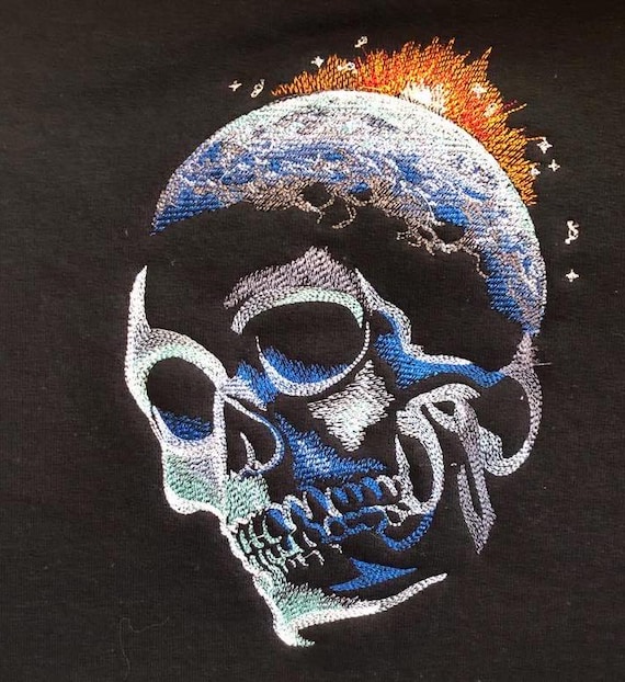 Embroidered Moon Skull Sweatshirt, Celestial Gothic Crewneck, Lunar Skull Sweater, Mystical Space Apparel, Gothic Gift, Stargazer Pullover
