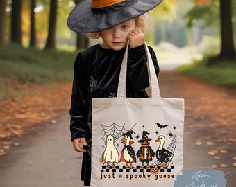 Spooky Goose Halloween Tote Bag | Funny Goose Trick-or-Treat Bag | Cute Fall Canvas Tote | Just a Spooky Goose Gift