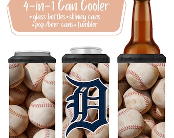 4-in-1 Baseball Can Cooler – Insulated Drink Holder for Beer Bottles, Slim Cans, Standard Cans & Tumblers – Sports Fan Gift
