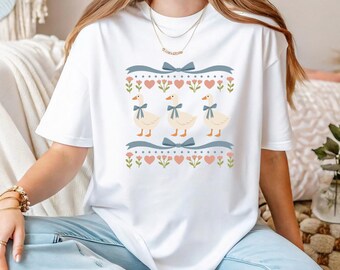 Charming Duck Heart Pattern Softstyle T-Shirt, Spring Fashion