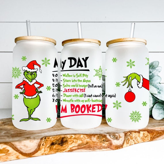 Grinch Christmas Light Can Glass | Grinchmas Cup | 16 oz cup with Bamboo  Lid and Glass Straw