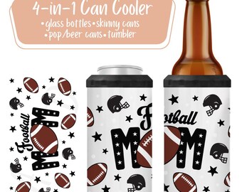 4-in-1 Football Mom Can Cooler – Insulated Drink Holder for Beer Bottles, Slim Cans, Standard Cans & Tumblers – Sports Mom Gift