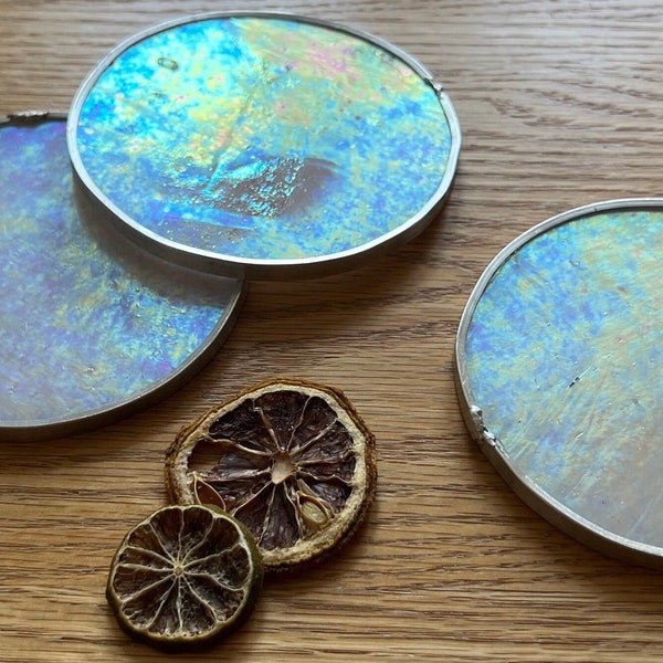 Iridescent Moon Coasters | Stained Glass | Handmade | Housewarming | Birthday | New Moon - Harvest Moon - Supermoon  (Individual Coaster)