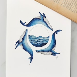Wal Aquarell illustration, kunstdruck, Natur, Print, Meer, maritim,
