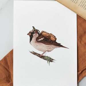 Alte Freunde auf Reisen, Fantasy Vogel Salamander, illustration, kunstdruck, tierwesen, Magie, Zauberer, travel, adventure