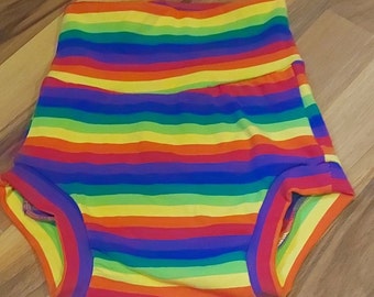 High Waisted Child/Adult Incontinence Diaper Covers Bright Rainbow Bummies