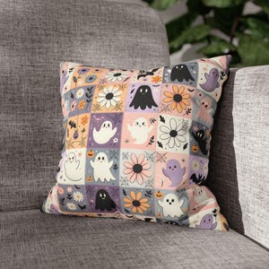 Pastel Ghost Patchwork Faux Suede Square Pillowcase | Halloween Decor (4 Sizes)