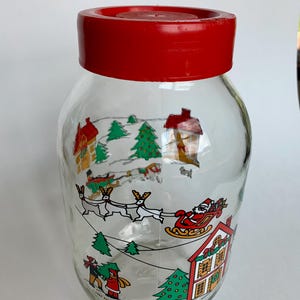 Vintage Christmas Glass Jar: Santa & Sleigh Design, Carlton Glass USA