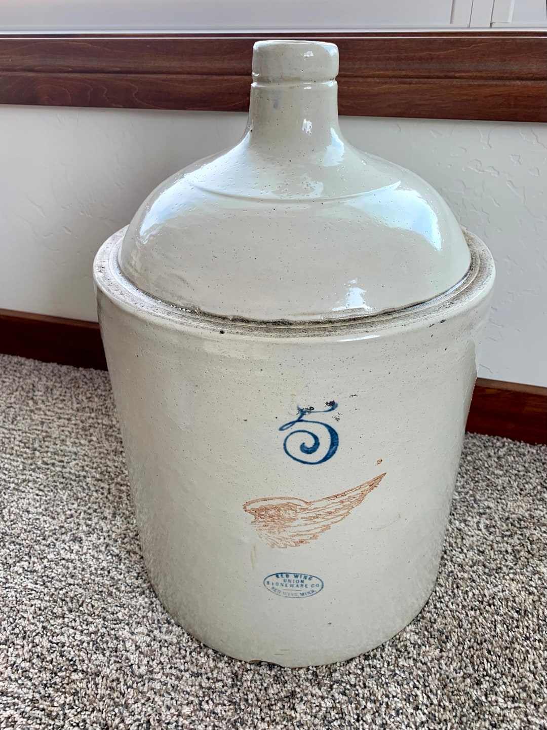 Red Wing Jug Crock 5 Gallon Antique Vintage Stoneware Etsy