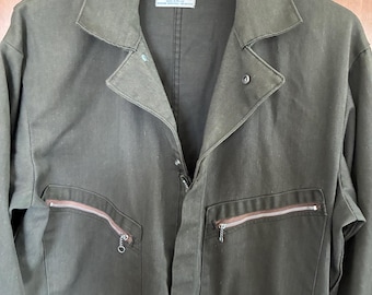 Vintage Dickies Coveralls Mens 44 Medium Green Mechanic Workwear Zip Pockets