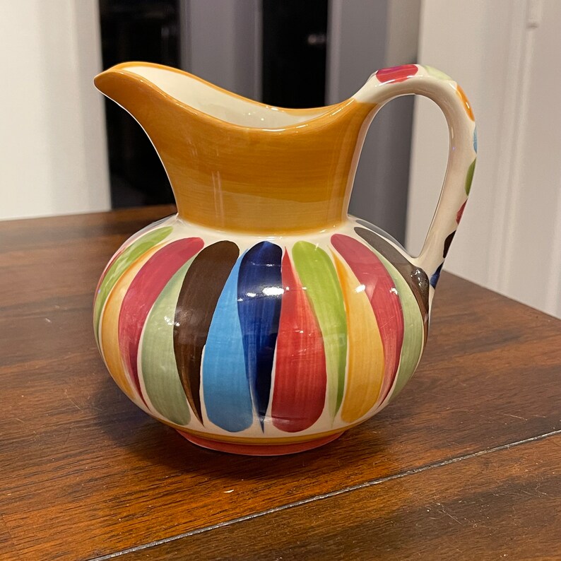 Vintage Gail Pittman Signed Pottery Beverage Pitcher Multicolored Two