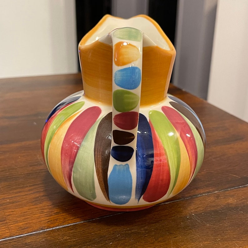 Vintage Gail Pittman Signed Pottery Beverage Pitcher Multicolored Two