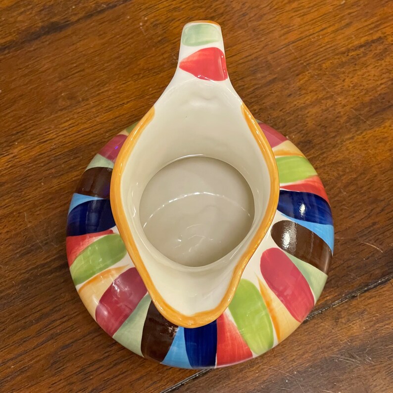 Vintage Gail Pittman Signed Pottery Beverage Pitcher Multicolored Two