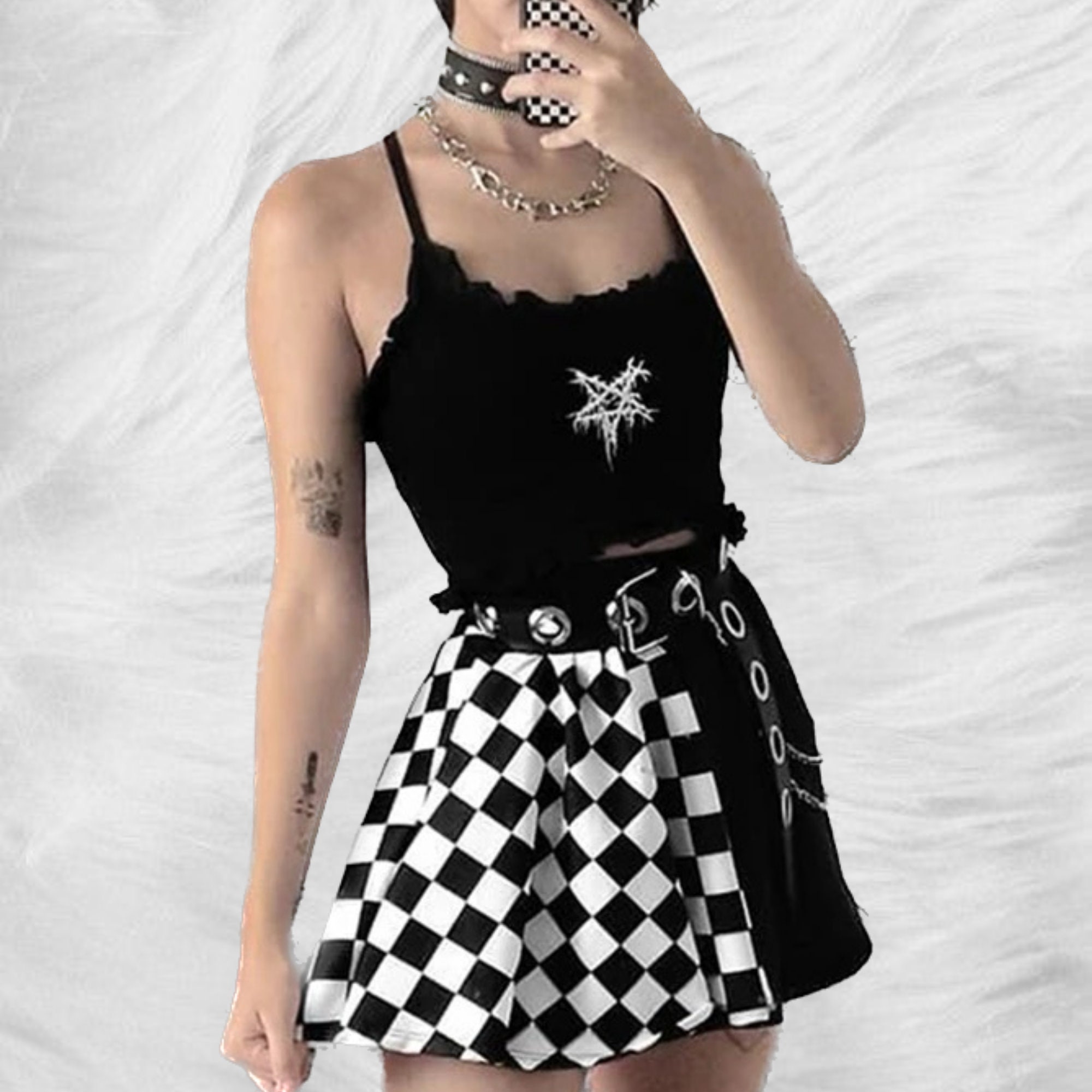 Black Skirt Grunge Square School Gothic Style Sun Y2K Clothing - Etsy