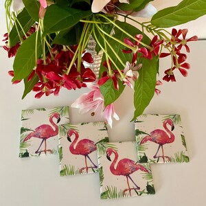 Pink Flamingo Coasters, Flamingo Lover Gift, Hostess Gift, Hospitality Gift, Teacher Gift, Birthday Gift, Housewarming Gift, Tropical Decor