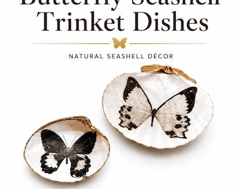 Butterfly Ring Dish | Butterfly Trinket Dish | Decoupage Shell Jewelry Holder | Coastal Cottage Decor | Butterfly Lover Gift
